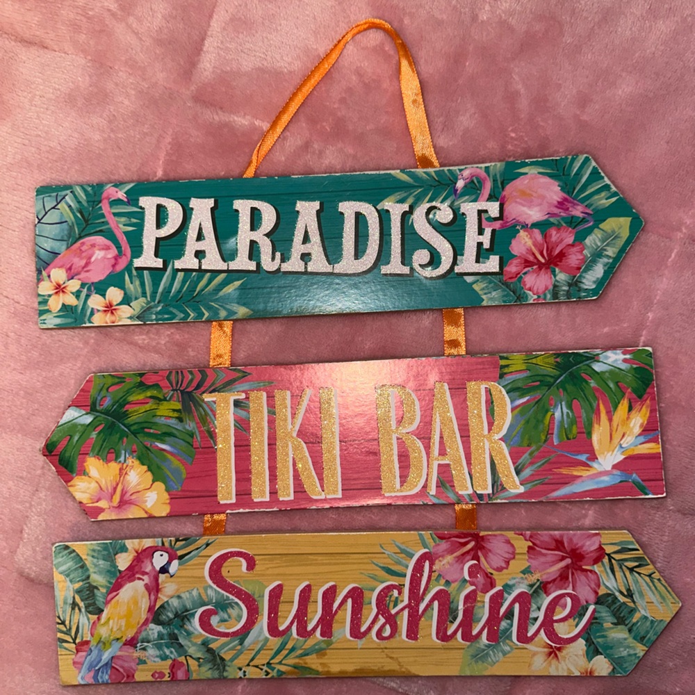 Tropical Wall Signs with Parrot and Floral Design